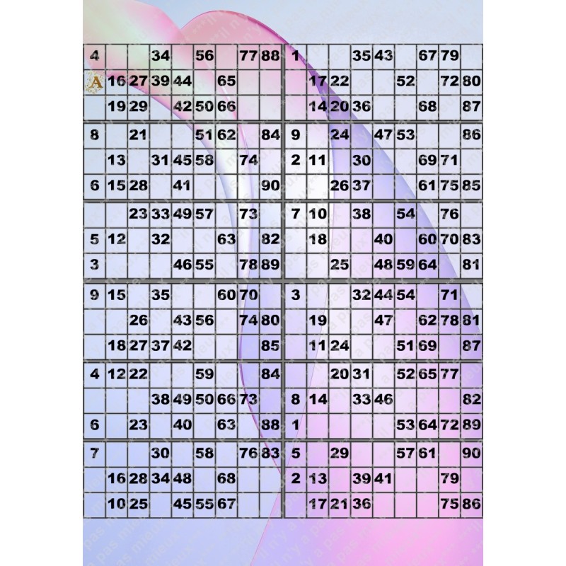 Plaque de 12 cartons de loto plastifié pliable neuf (A3).