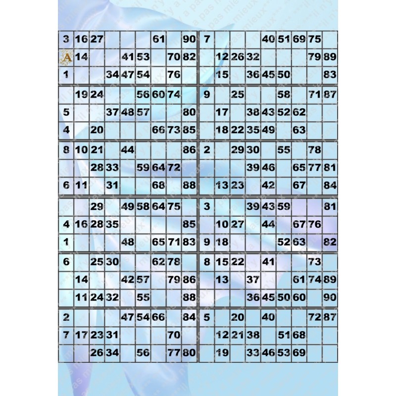 Plaque de 12 cartons de loto plastifié pliable neuf (A3).