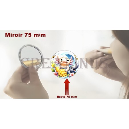 Badge Miroir Cosmétique de 75 m/m avec Motif divers.