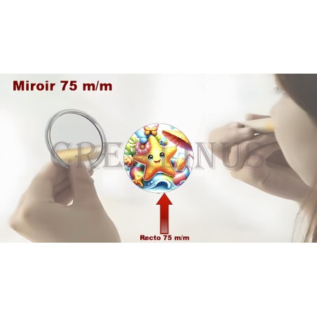 Badge Miroir Cosmétique de 75 m/m avec Motif divers.