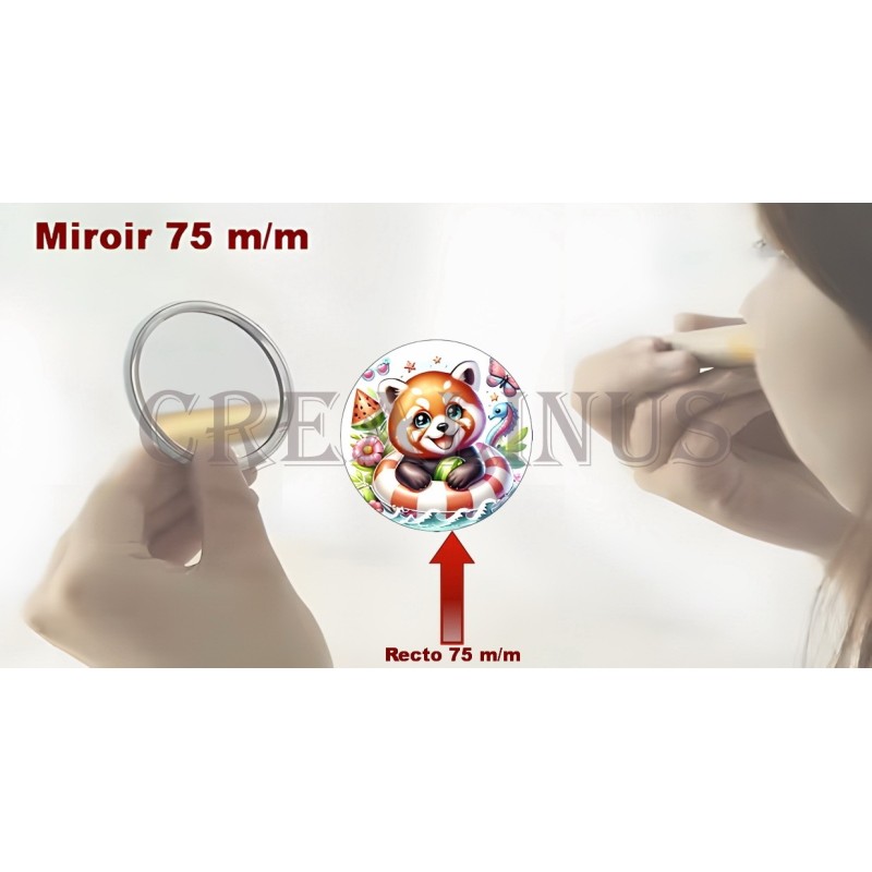 Badge Miroir Cosmétique de 75 m/m avec Motif divers.
