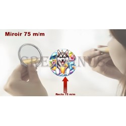 Badge Miroir Cosmétique de 75 m/m avec Motif divers.