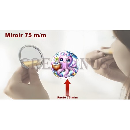 Badge Miroir Cosmétique de 75 m/m avec Motif divers.