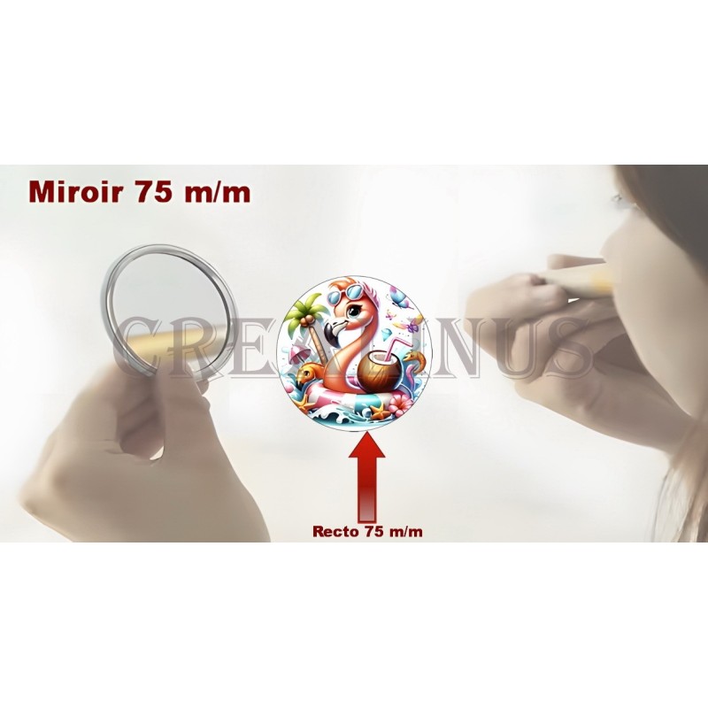 Badge Miroir Cosmétique de 75 m/m avec Motif divers.