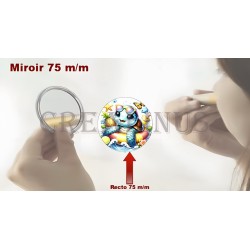 Badge Miroir Cosmétique de 75 m/m avec Motif divers.