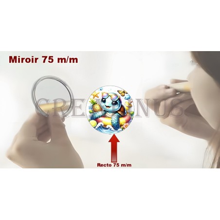 Badge Miroir Cosmétique de 75 m/m avec Motif divers.