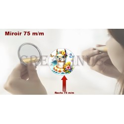 Badge Miroir Cosmétique de 75 m/m avec Motif divers.