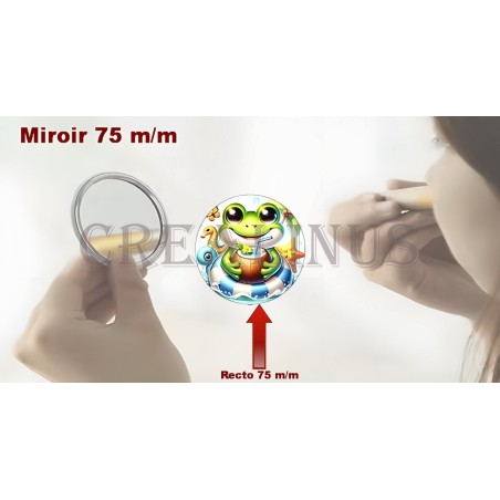 Badge Miroir Cosmétique de 75 m/m avec Motif divers.