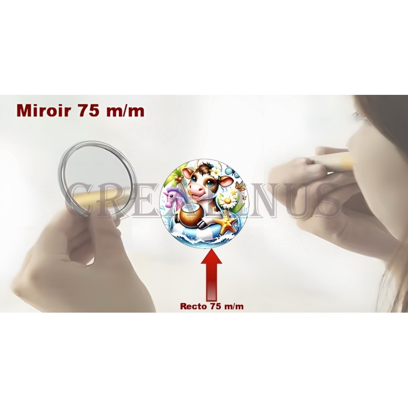 Badge Miroir Cosmétique de 75 m/m avec Motif divers.