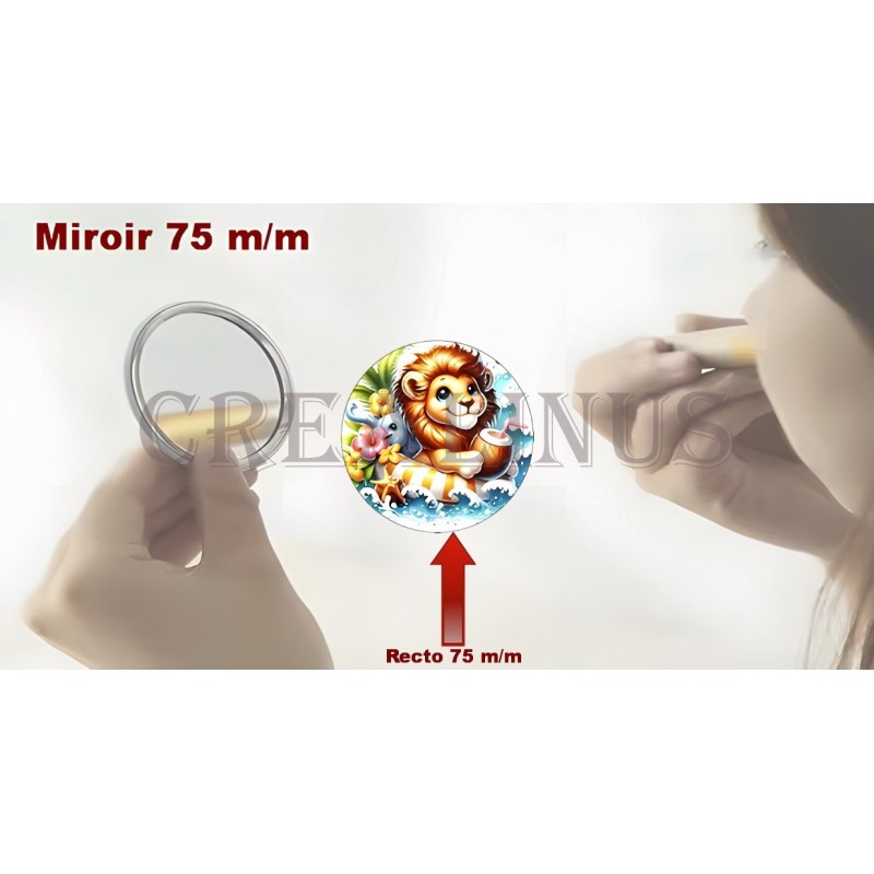 Badge Miroir Cosmétique de 75 m/m avec Motif divers.
