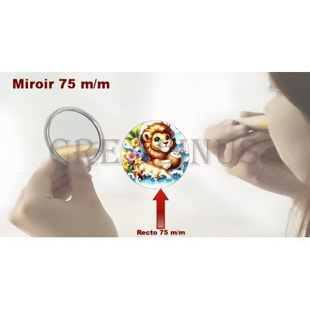 Badge Miroir Cosmétique de 75 m/m avec Motif divers.