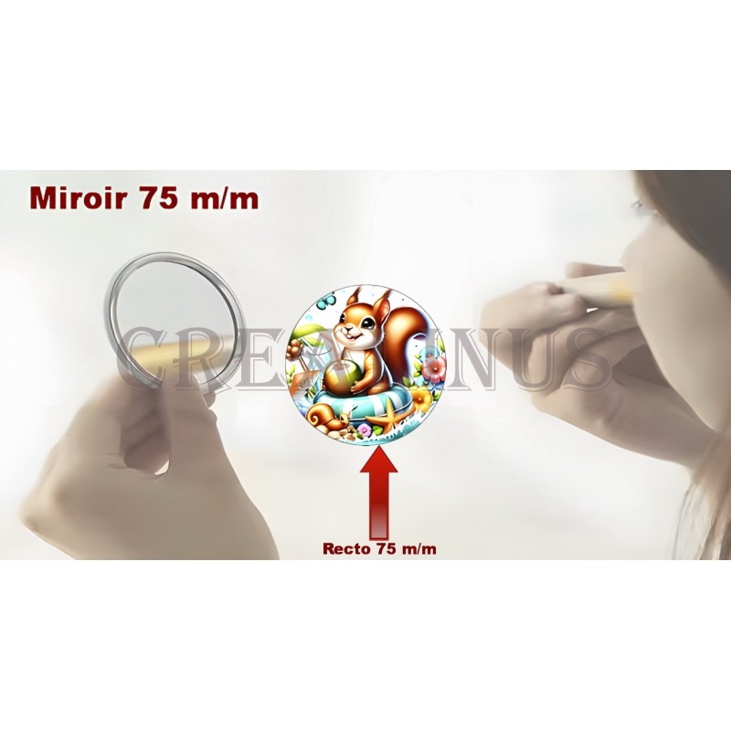 Badge Miroir Cosmétique de 75 m/m avec Motif divers.