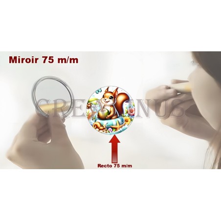 Badge Miroir Cosmétique de 75 m/m avec Motif divers.
