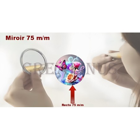 Badge Miroir Cosmétique de 75 m/m avec Motif divers.