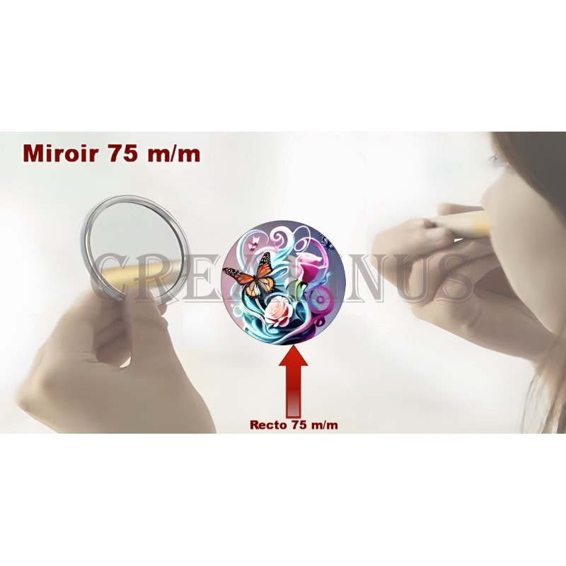 Badge Miroir Cosmétique de 75 m/m avec Motif divers.