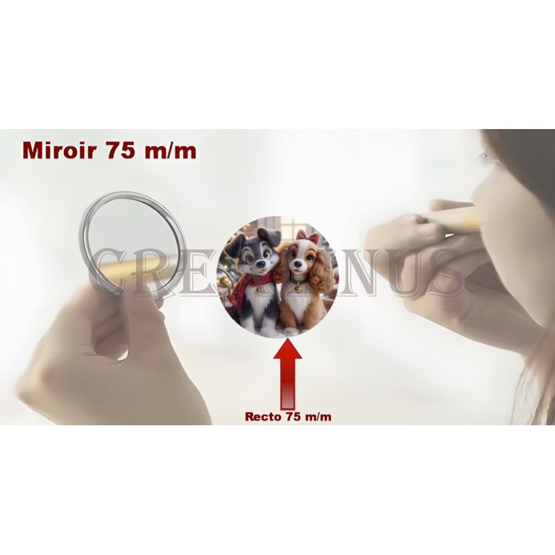 Badge Miroir Cosmétique de 75 m/m avec Motif divers.