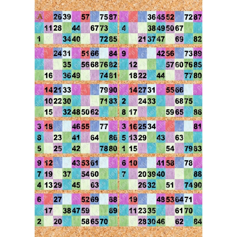 Plaque de 12 cartons de loto plastifié pliable neuf (A3).