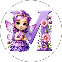 Badge Miroir Cosmétique de 75 m/m avec Motif floral de lettres de A à Z.