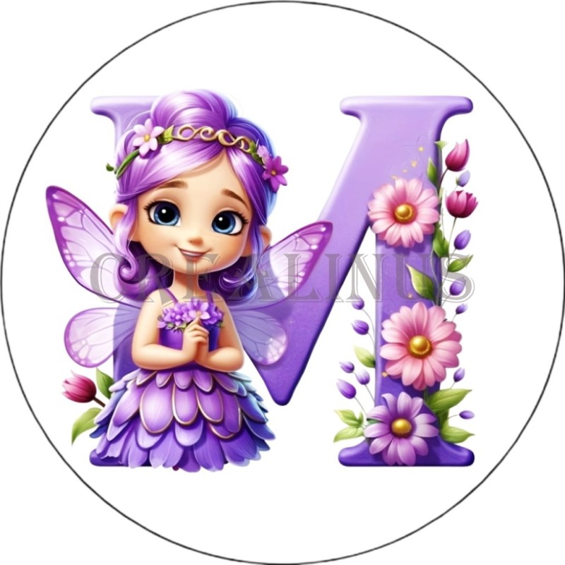 Badge Miroir Cosmétique de 75 m/m avec Motif floral de lettres de A à Z.