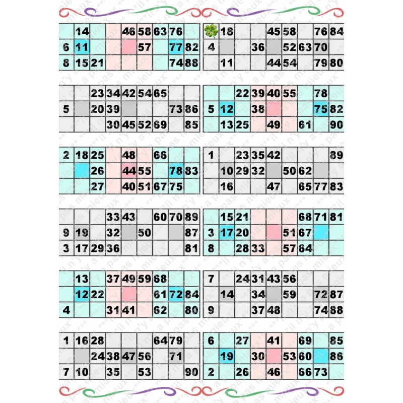 Plaque de 12 cartons de loto plastifié pliable neuf (A3).