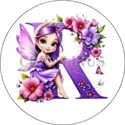 Badge Miroir Cosmétique de 75 m/m avec Motif floral de lettres de A à Z.