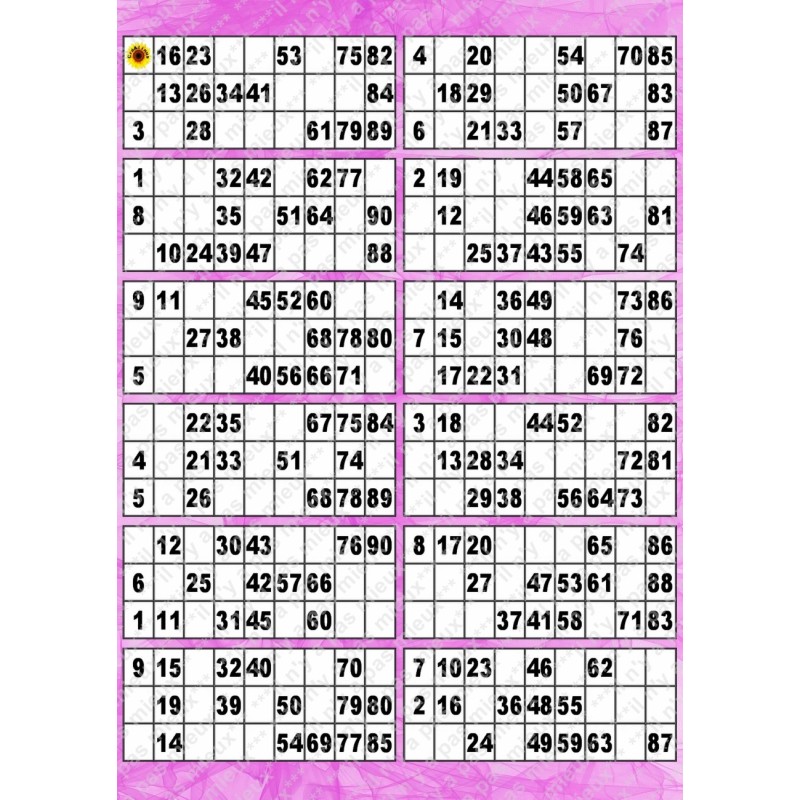 Plaque de 12 cartons de loto plastifié pliable neuf (A3).