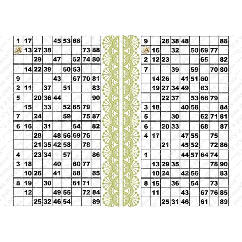 Plaque de 12 cartons de loto plastifié pliable neuf (A3).