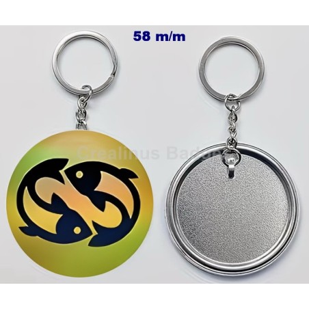 Badge Porte-Clés en métal 58 m/m avec Motif  (POISSONS) (livraison offerte)