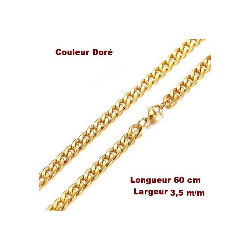 Collier Chaîne en acier inoxydable, doré 60 cm x 3,5 m/m neuf.