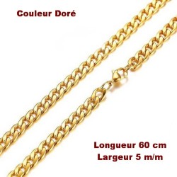 Collier Chaîne en acier inoxydable, doré 60 cm x 5 m/m neuf.