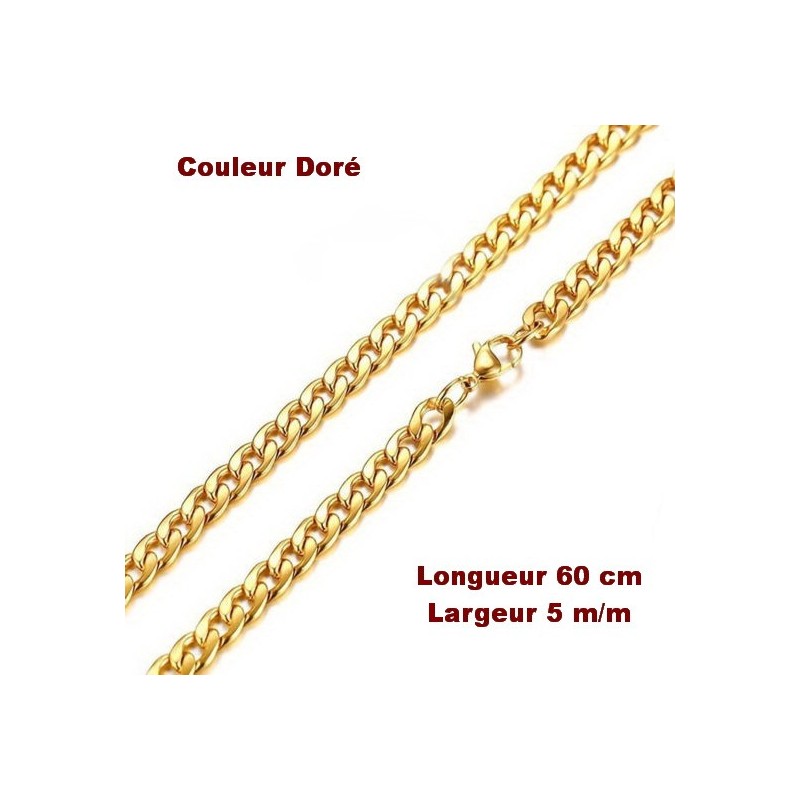 Collier Chaîne en acier inoxydable, doré 60 cm x 5 m/m neuf.