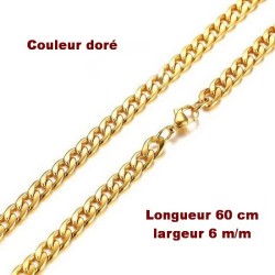 Collier Chaîne en acier inoxydable, doré 60 cm x 6 m/m neuf.