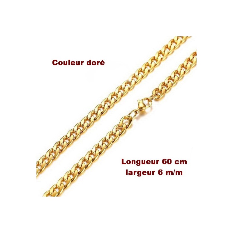 Collier Chaîne en acier inoxydable, doré 60 cm x 6 m/m neuf.