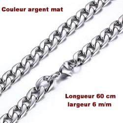 Collier Chaîne en acier inoxydable, argent 60 cm x 6 m/m neuf.