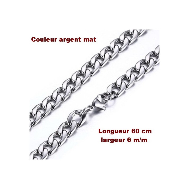 Collier Chaîne en acier inoxydable, argent 60 cm x 6 m/m neuf.