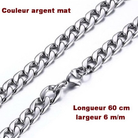Collier Chaîne en acier inoxydable, argent 60 cm x 6 m/m neuf.