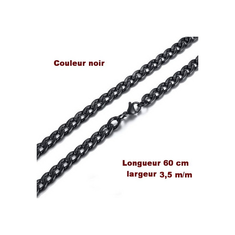 Collier Chaîne en acier inoxydable, noir 60 cm x 3,5 m/m neuf.
