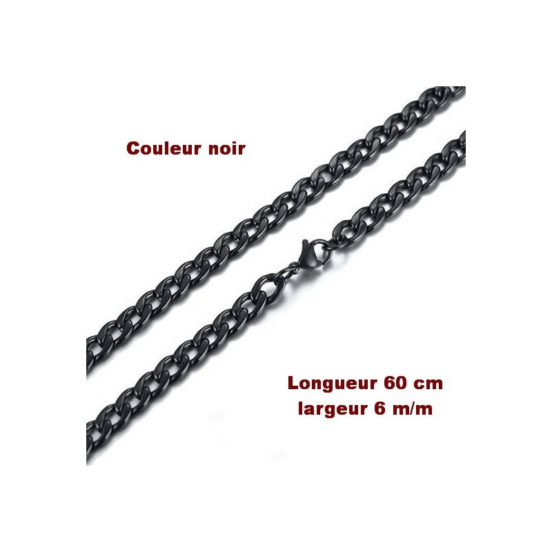 Collier Chaîne en acier inoxydable, noir 60 cm x 6 m/m neuf.