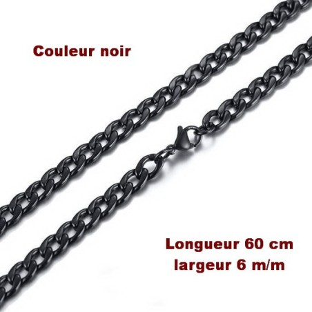 Collier Chaîne en acier inoxydable, noir 60 cm x 6 m/m neuf.