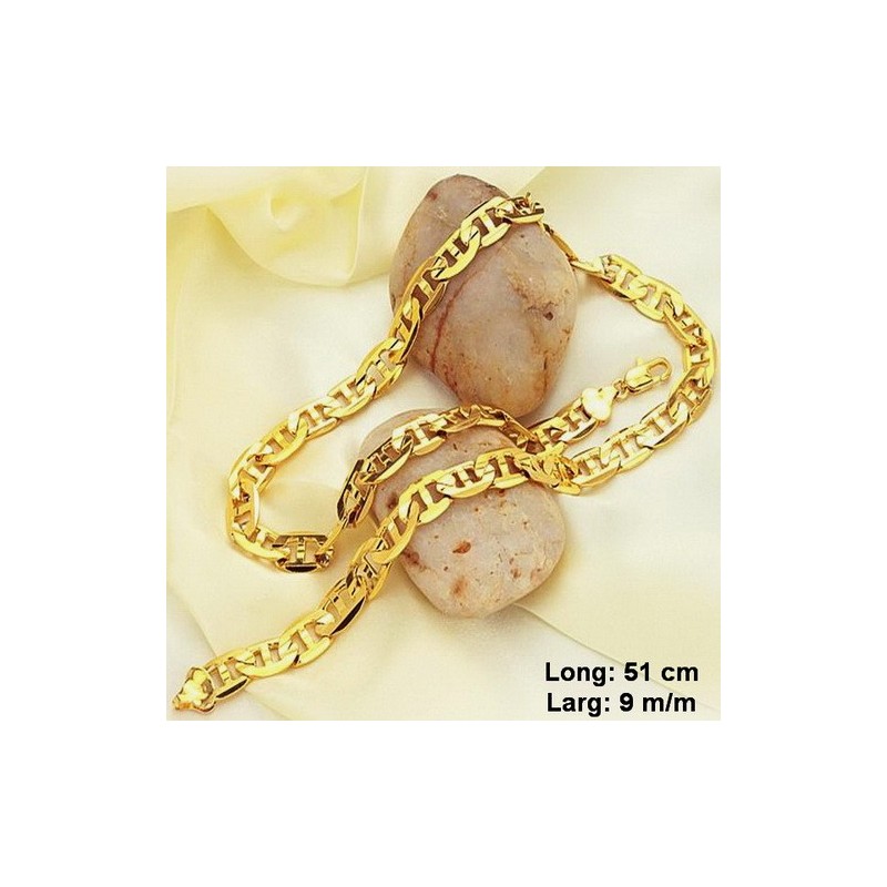 Collier Chaîne en acier inoxydable, doré 51 cm x 9 m/m neuf.