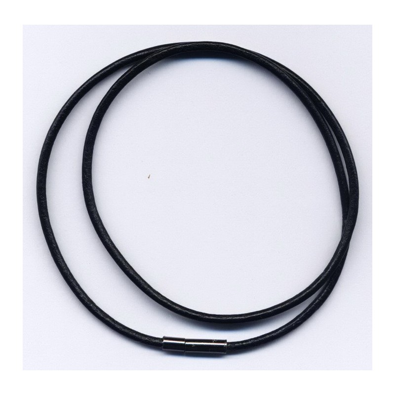 Collier cuir véritable noir pour homme femme, 50 cm x 2.5 m/m.