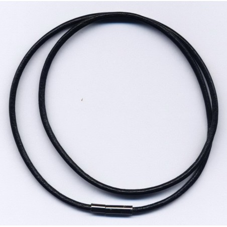 Collier cuir véritable noir pour homme femme, 50 cm x 2.5 m/m.