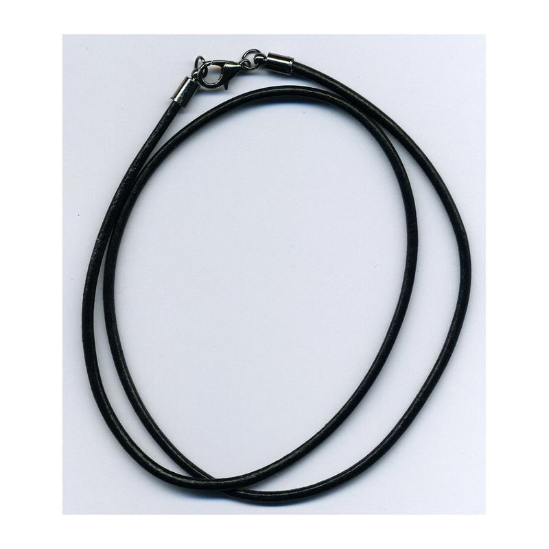 Collier cuir véritable noir pour homme femme, 50 cm x 2.5 m/m.