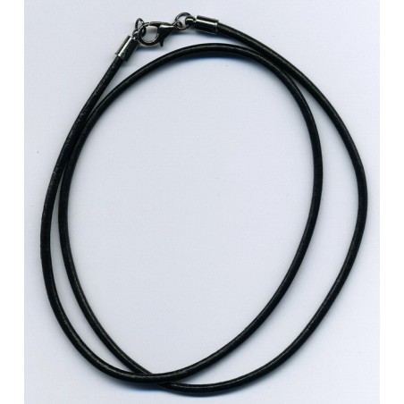 Collier cuir véritable noir pour homme femme, 50 cm x 2.5 m/m.