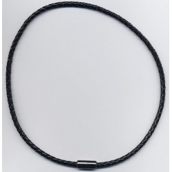 Collier cuir véritable tressé noir pour homme femme, 35 à 60 cm x 4 m/m neuf.
