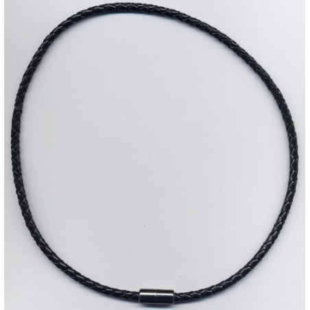 Collier cuir véritable tressé noir pour homme femme, 35 à 60 cm x 4 m/m neuf.