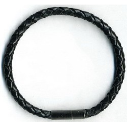 Bracelet cuir tressé véritable 4 mm couleur noir pour homme femme !