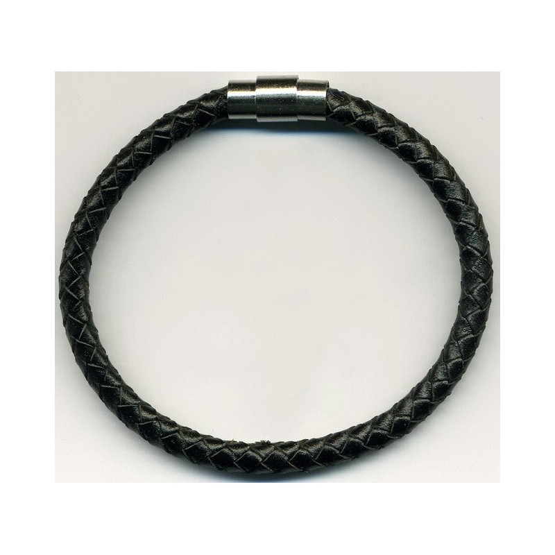Bracelet cuir tressé véritable 5,5 mm couleur noir pour homme femme !