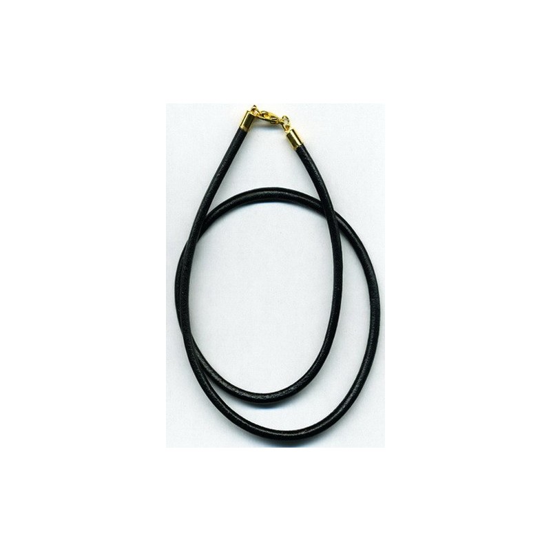 Collier cuir véritable noir pour homme femme, 50 cm x 4 m/m.