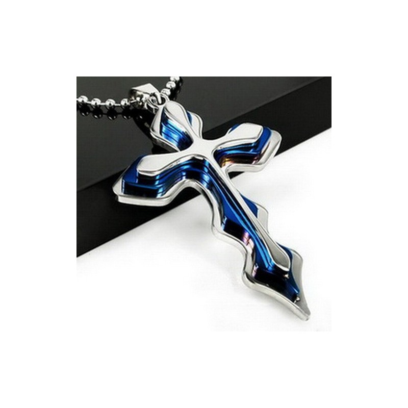 Collier Pendentif Croix en acier inoxydable avec chaîne.